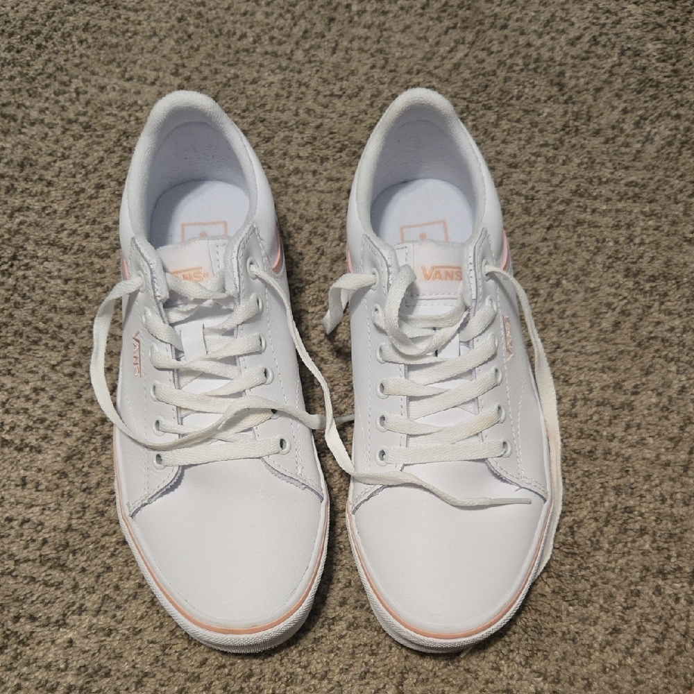 Vans White Sneakers with Pink Highlights